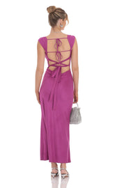 Suede Strappy Maxi Dress in Magenta
