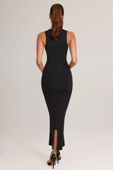 Modal Square-Neck Bodycon Midi Dress in Black