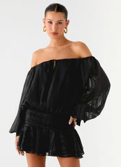 Eira Balloon Sleeve Mini Dress - Black