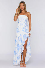 Floral Float Strapless Maxi Dress Blue
