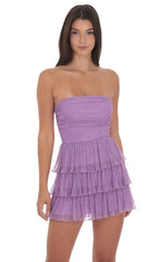 Shimmer Pleated Ruffle Dress in Purple