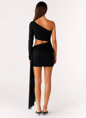 Wrapped Asymmetrical Mesh Dress - Black