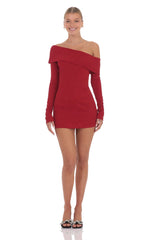 Lace Off Shoulder Dress in Red