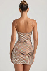Embellished Cut-Out Mini Dress in Honey
