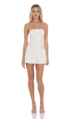 Flower Satin Halter Dress in White
