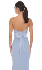 Back Bow Strapless Maxi Dress in Light Blue