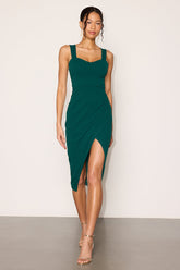 Always Beautiful Hunter Green Sleeveless Tulip Midi Dress