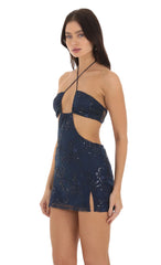 Sequin Cutout Dress in Blue