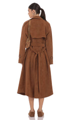 Faux Leather Trench Coat in Camel