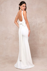 Loving Fate White Bow Square Neck Backless Maxi Dress