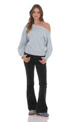 Off Shoulder Knitted Jumper in Light Blue