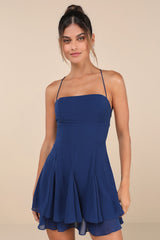 Perfected Sweetness Dark Blue Pleated Tiered Mini Dress