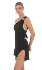 Ruched One Shoulder Dress in Black