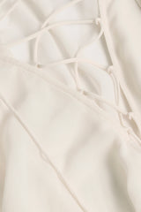 Lace-Up Balloon-Sleeve Mini Dress in Ivory