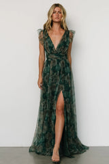 Carmine Maxi Dress | Green Floral