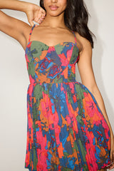 Elkay Yellow Pleated Satin Drop Waist Maxi Dress
