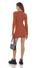 Front Zip Knit Dress in Orange