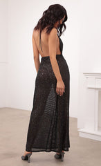 Cowl Neck Maxi Dress in Black Sequin