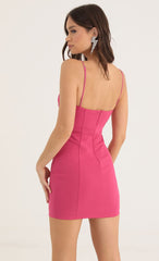 Crepe Rhinestone Corset Dress in Pink