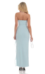 Strapless Ruffle Slit Dress in Blue