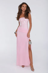 Shine Into Midnight Strapless Sequin Maxi Dress Pink