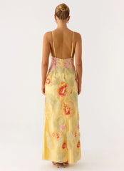 Morning Light Beaded Maxi Dress - Yellow Floral Beaded