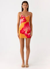 Yura Mini Dress - Orange Floral Spritz