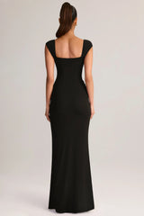 Modal Sweetheart-Neck Cowl-Waist Maxi Dress in Black