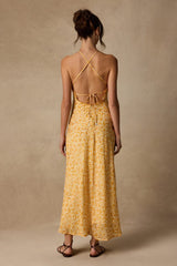 Enola Yellow Floral Halter Midi Dress