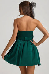 Bow-Detail Corset Mini Dress in Emerald Green