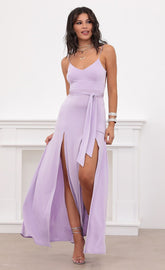 Satin Tie Maxi in Lilac