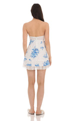 Floral Dotted Strapless Dress in White