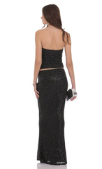 Sequin Maxi Skirt in Black