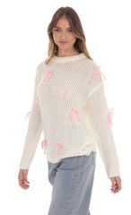 Knitted Bows Jumper in Cream