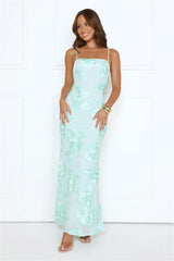Glimmers Of Gold Mesh Maxi Dress Mint