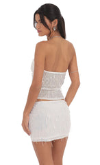 Fringe Sequin Skirt in White