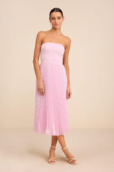 Perfectly Stunning Light Pink Jacquard Strapless Midi Dress