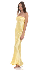 Crinkle Satin Open Back Maxi Dress in Yellow