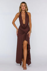 Showroom Dressing Halter Maxi Dress Brown