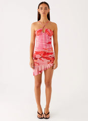 Lissa Halterneck Mini Dress - Tropical Pink Print