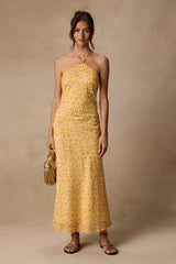 Enola Yellow Floral Halter Midi Dress