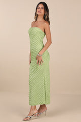 Faelyn Light Green Strapless Ruffled Midi Dress