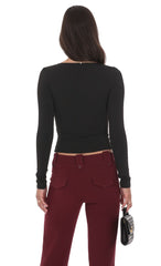 Plunge Cowl Neck Top in Black