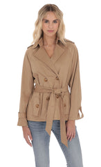 Suede Double Breasted Trench Coat in Coffee