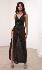 Cowl Neck Maxi Dress in Black Sequin