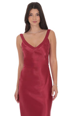 Satin Open Back Maxi Dress in Maroon