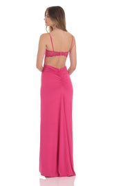 Open Back Mermaid Maxi Dress in Magenta