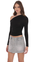 Buttoned Denim Skirt in Washed Grey