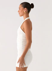 Gloves Up Halter Mini Dress - White