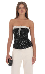 Strapless Polka Dot Top in Black